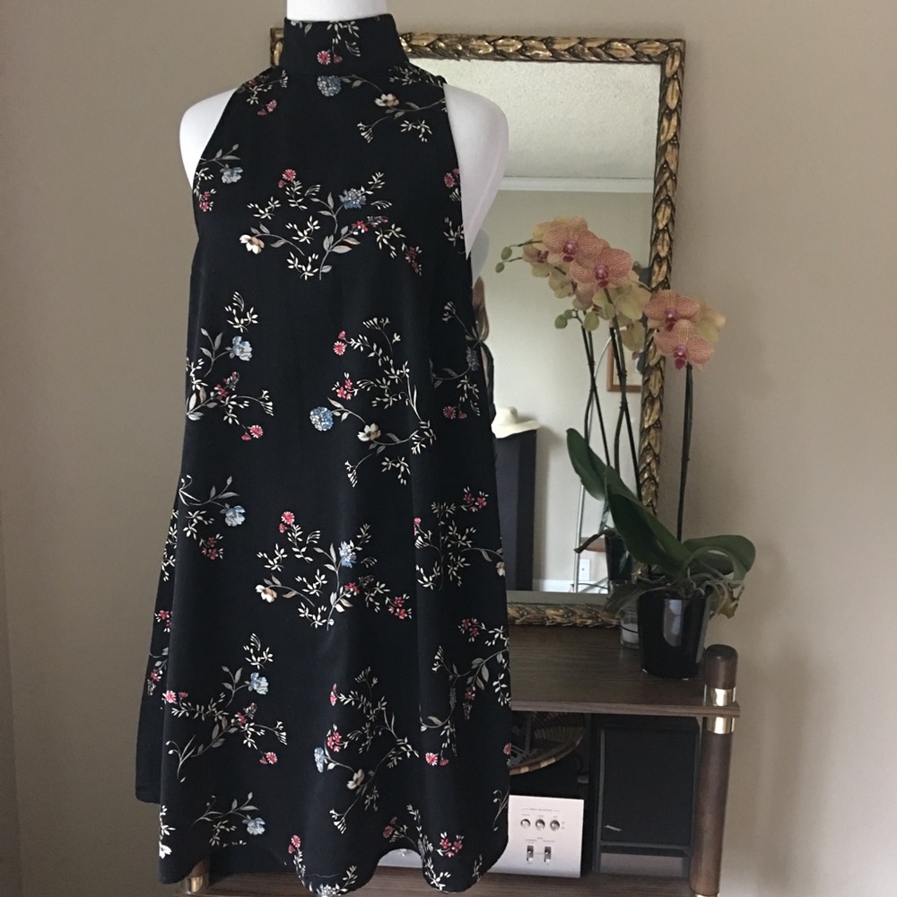 Lumiere Small Black floral high neck mini dress